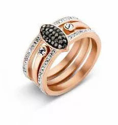 Bague Victoria en or rose avec pierres noires et blanches